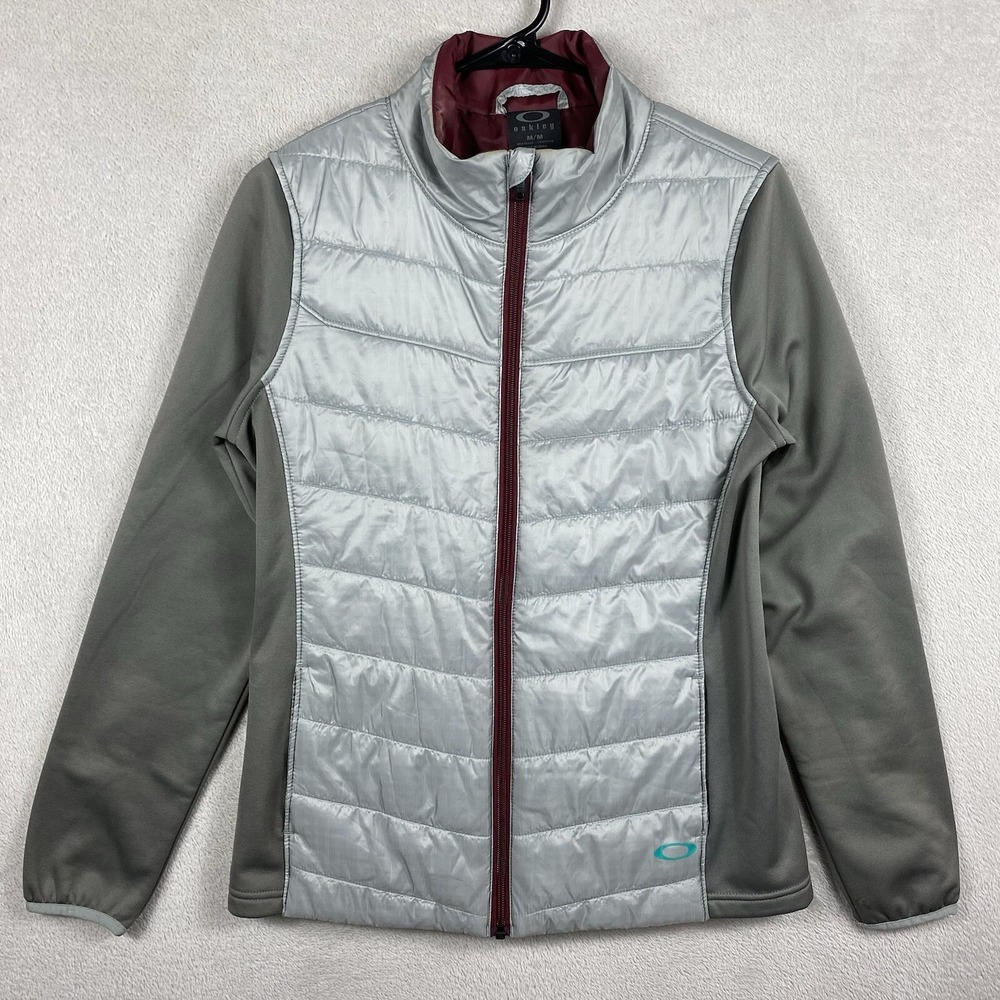 Oakley Puffer Jacket Womens M Gray Full Zip Packable Coat Jacket Gorpcore Hike